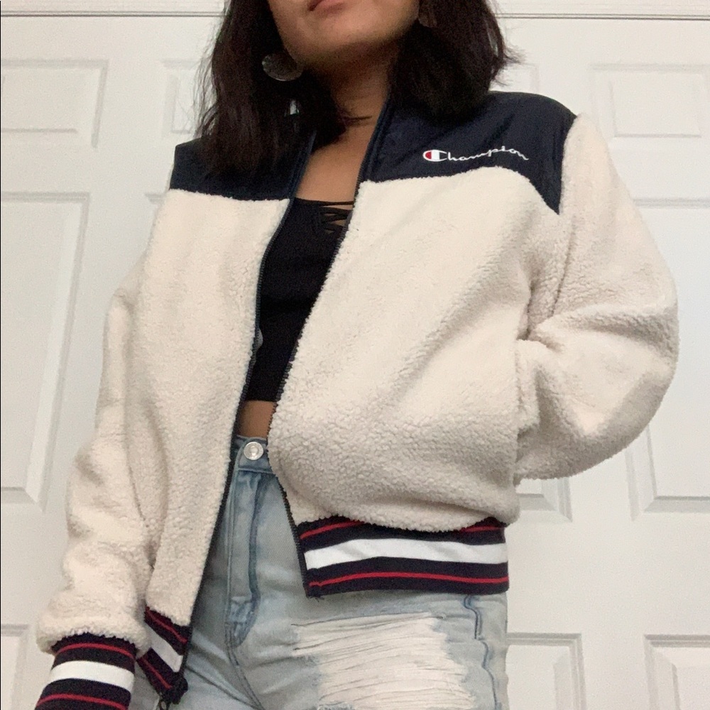 Champion White Sherpa Jacket Cream White